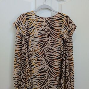 Who What Wear Zebra Pattern Blouse - Black, Brown, Tan